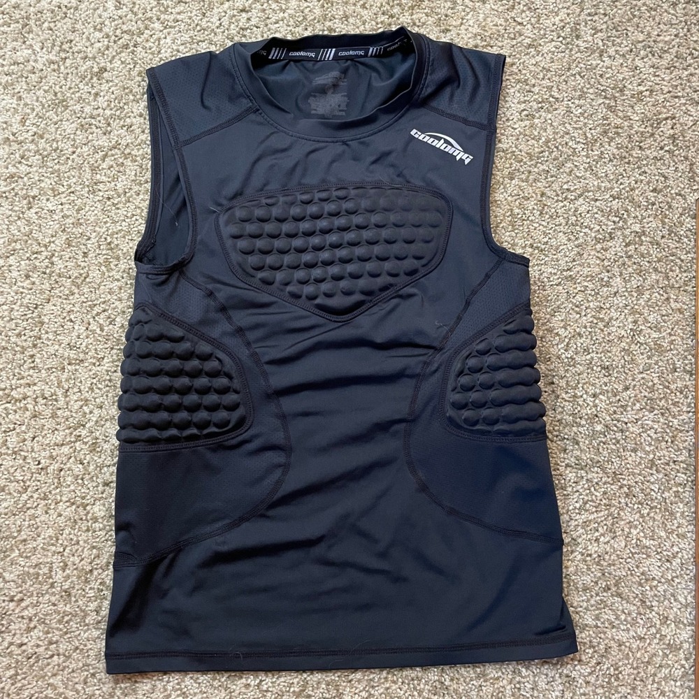 Coolomg Padded Compression Shirt Mens Black Sleeveless Football Rib Protector